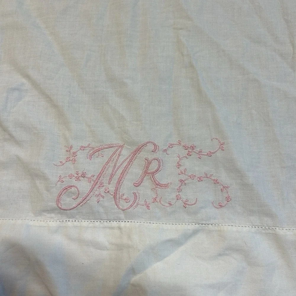 Vintage Pillowcase Standard Embroidered MR Pink Cotton Retro Granny Core